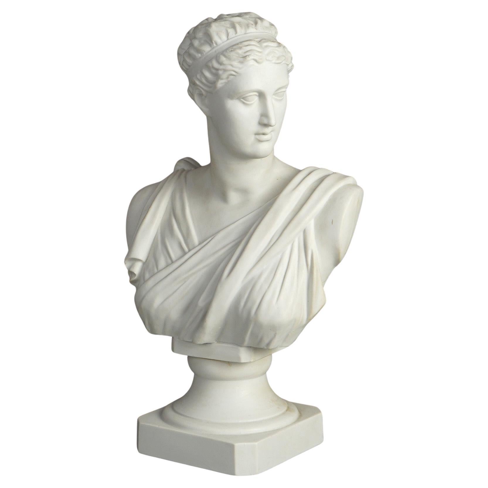 Antique French Neoclassical Parian Porcelain Bust of Diana C1900 For Sale