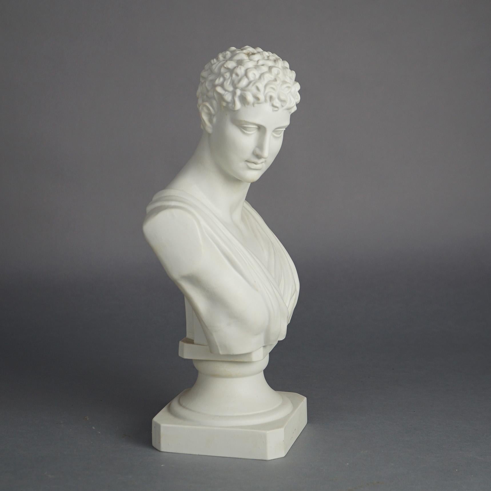 Antique French Neoclassical Parian Porcelain Bust of Michaelangelo's David C1900 In Good Condition In Big Flats, NY