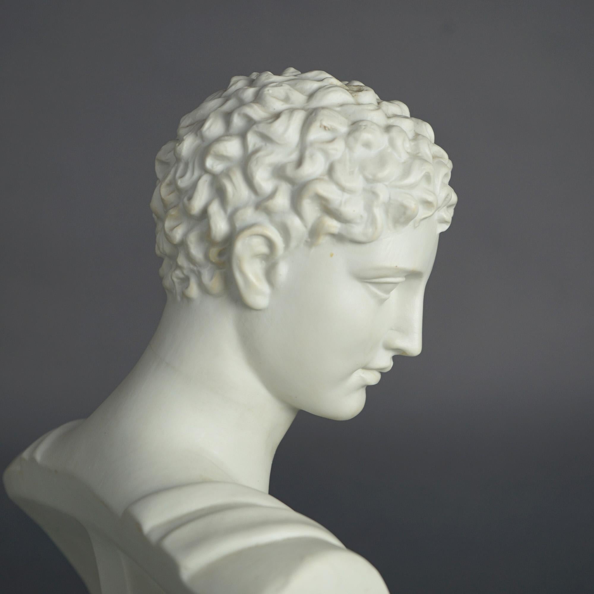 Antique French Neoclassical Parian Porcelain Bust of Michaelangelo's David C1900 3