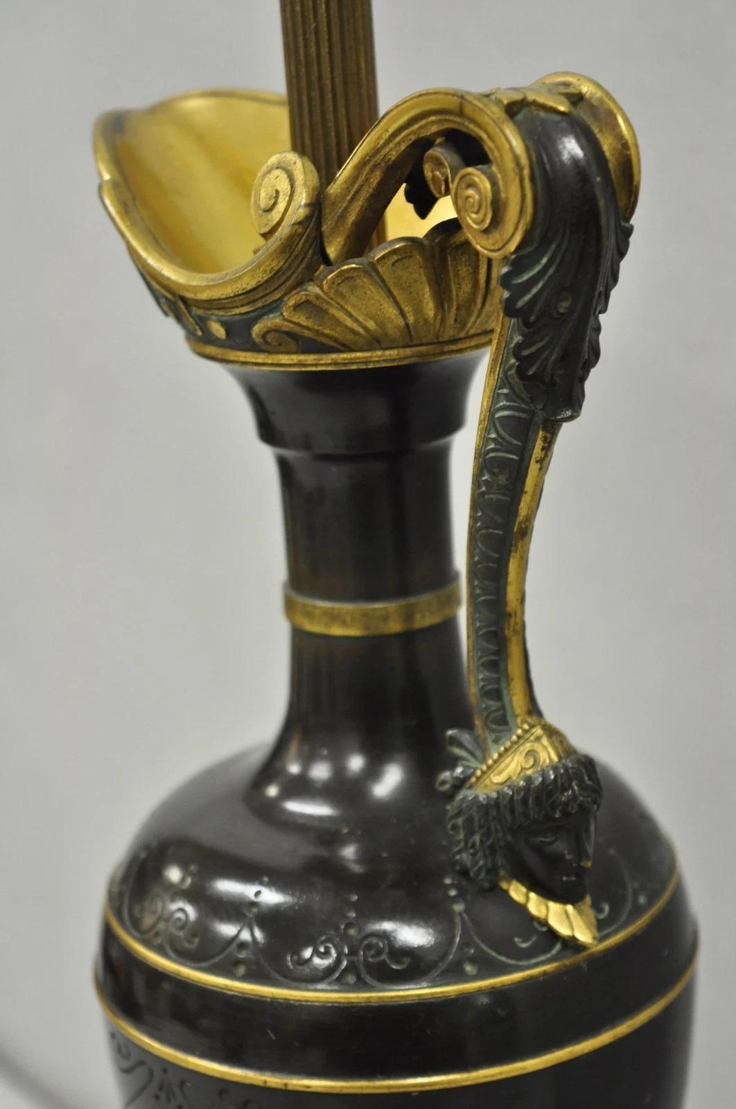XX secolo Antique French Neoclassical Patinated & Gilt Bronze Figural Ewer Urn Table Lamp (Lampada da tavolo) in vendita