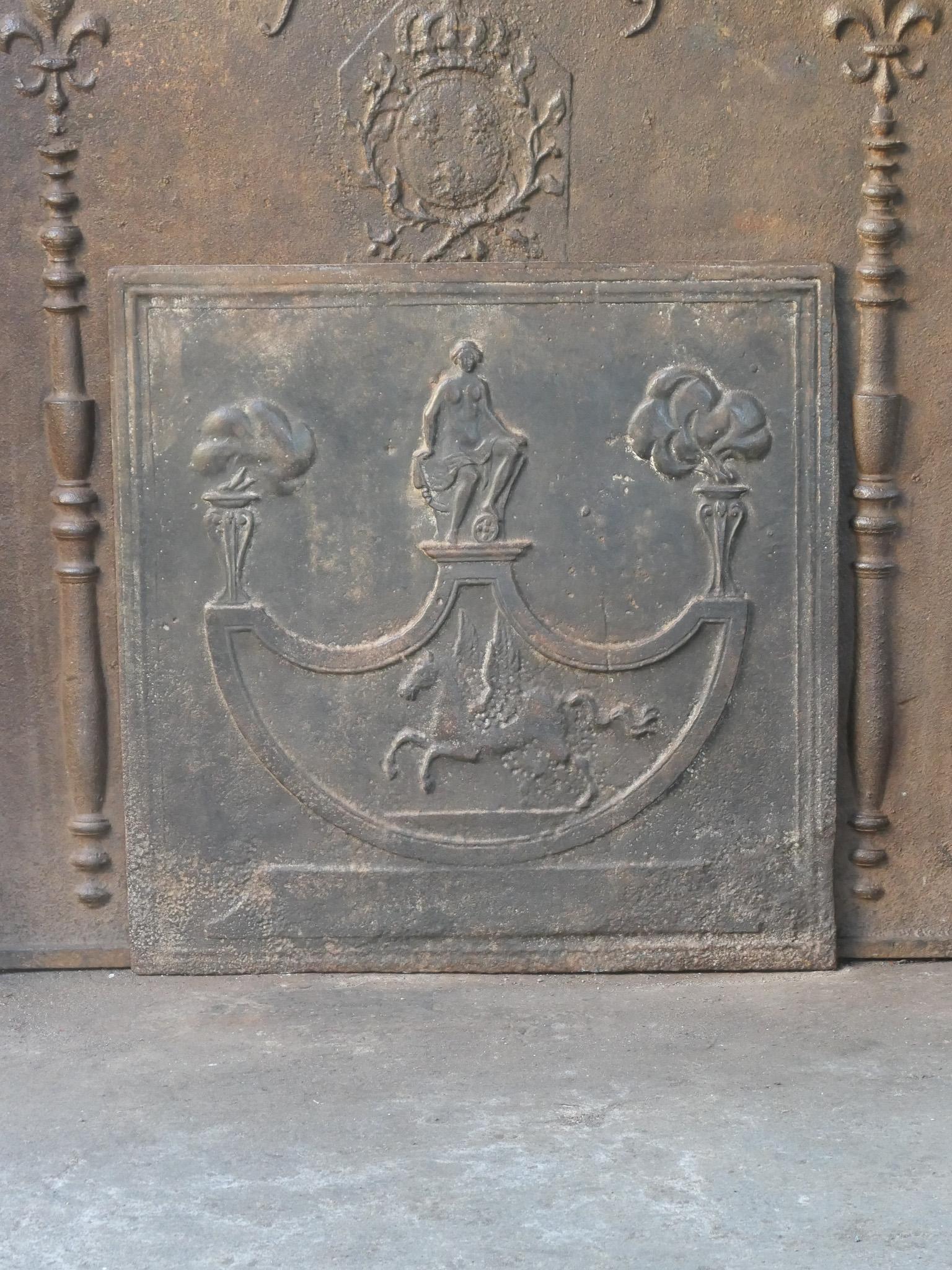18th/19th century French Neoclassical period fireback.

The fireback is made of cast iron and has a natural brown patina. Upon request it can be made black / pewter. The fireback is in a good condition and does not have cracks.








