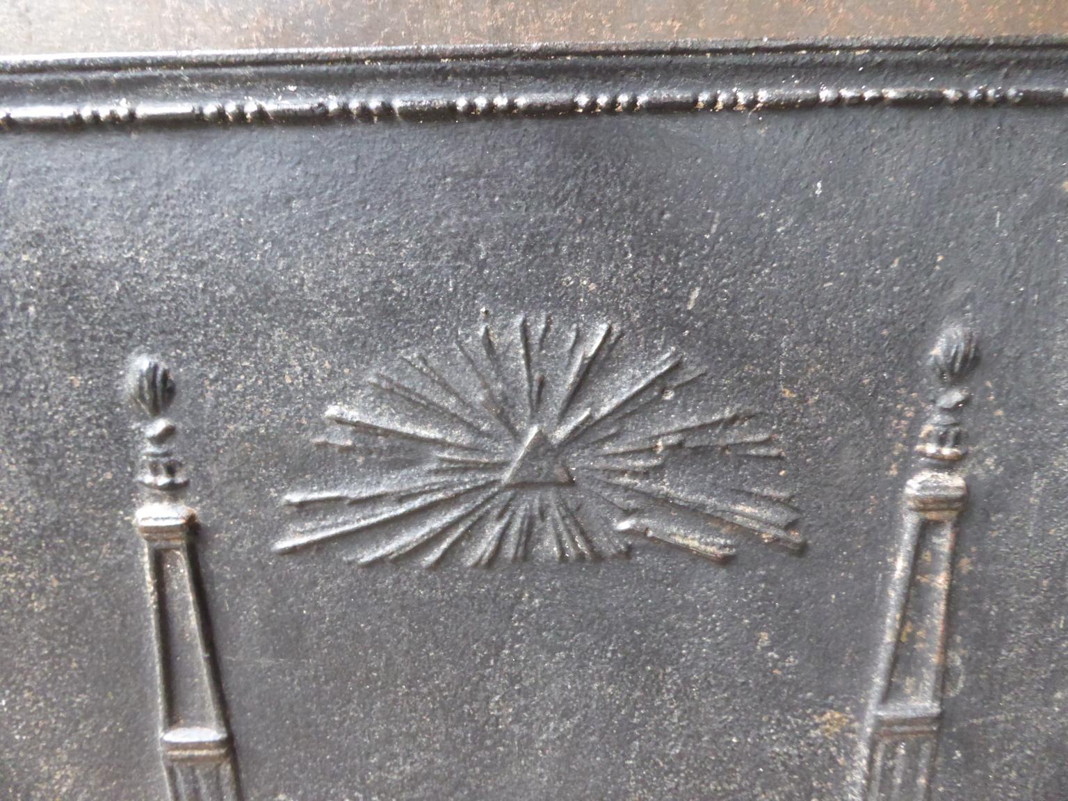 Iron Antique French Neoclassical 'Pillars of Freedom' Fireback, 19th Century