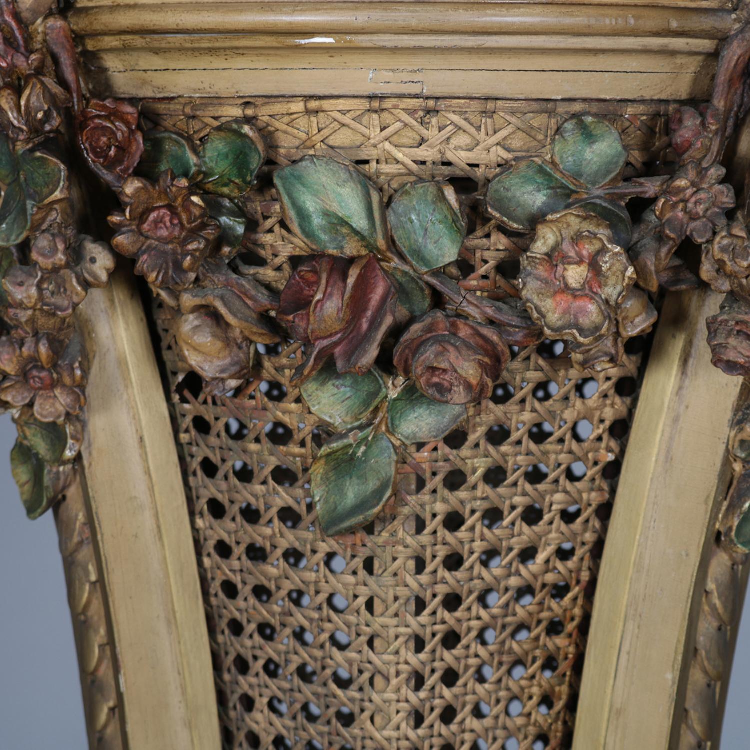 Carved Antique French Neoclassical Polychromed Figural Giltwood Planter with Ram