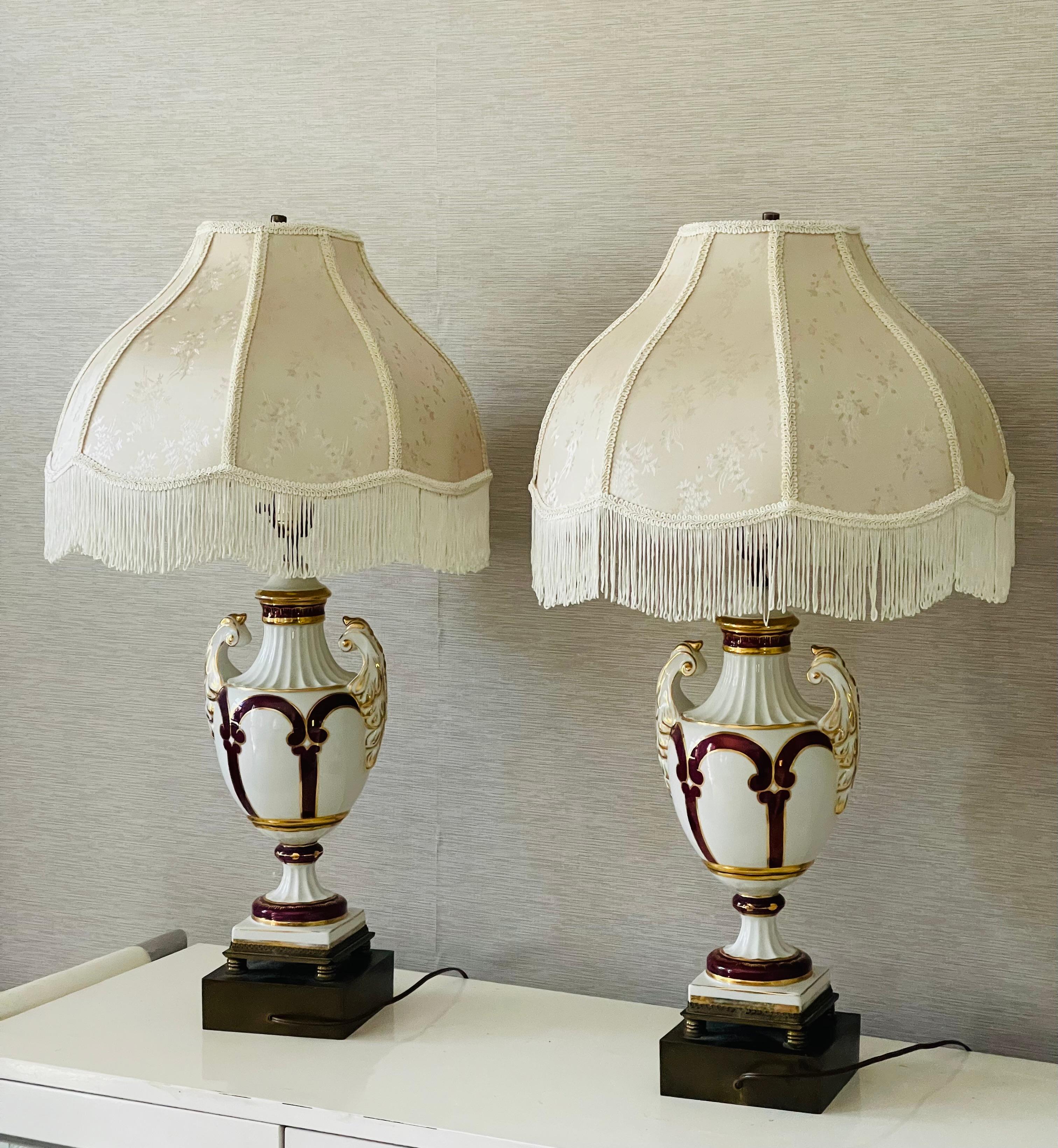 Neoclassical Revival Antique French Neoclassical Porcelain  Lamps For Sale
