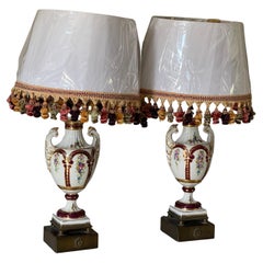 Antique French Neoclassical Porcelain  Lamps
