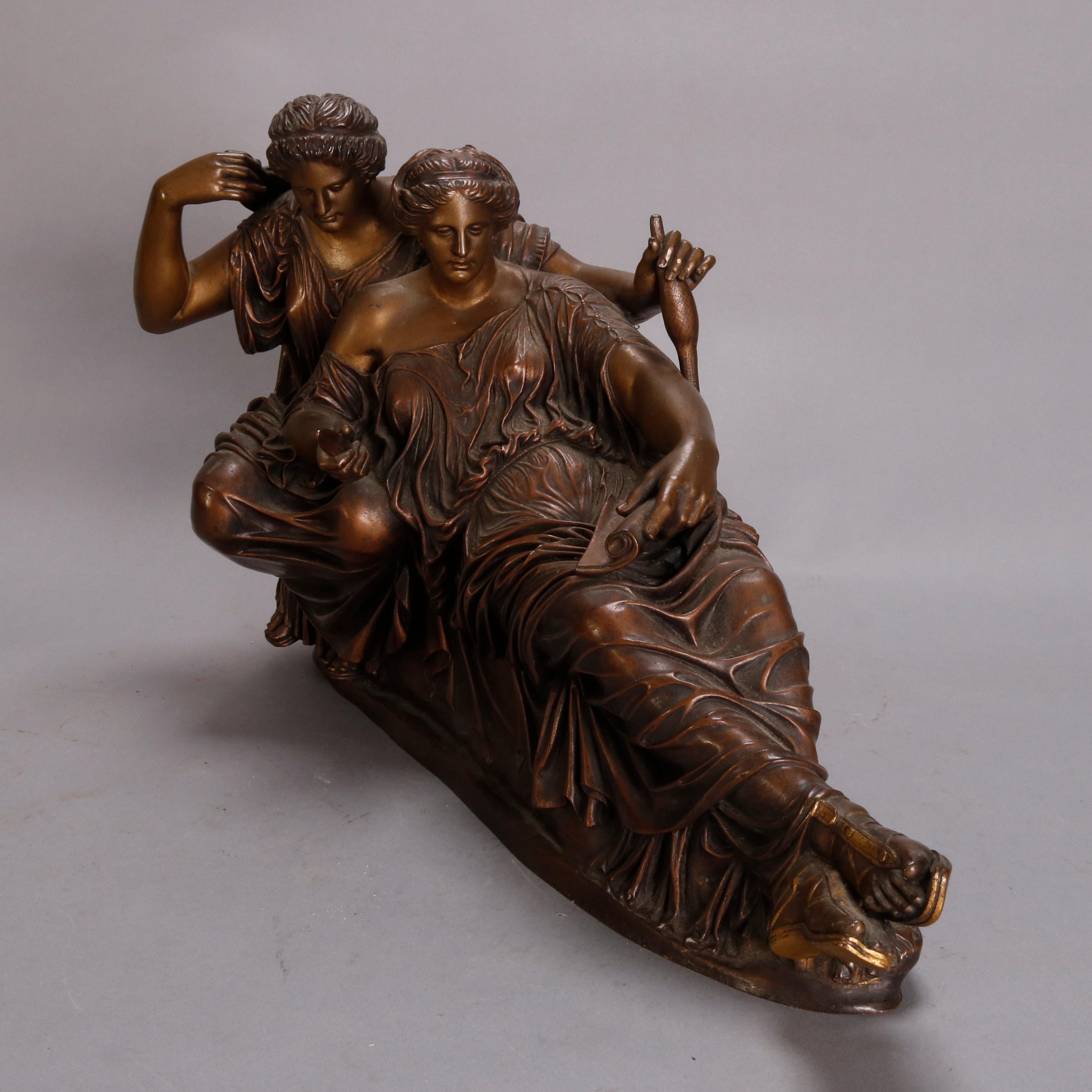 French Neoclassical Recumbent Figural Bronze Portrait Sculpture, circa 1890 In Good Condition In Big Flats, NY