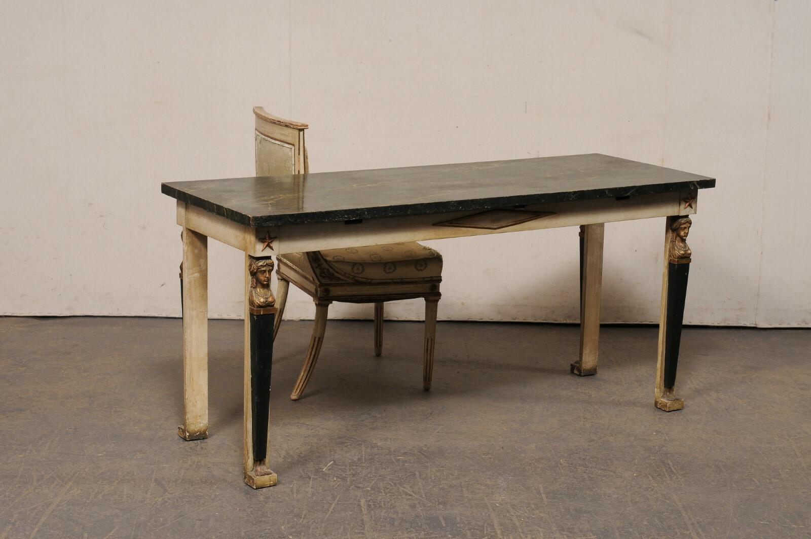 Antikes französisches Schreibtisch- und Stuhlset im neoklassischen Revival-Stil mit Original-Finish im Angebot 3