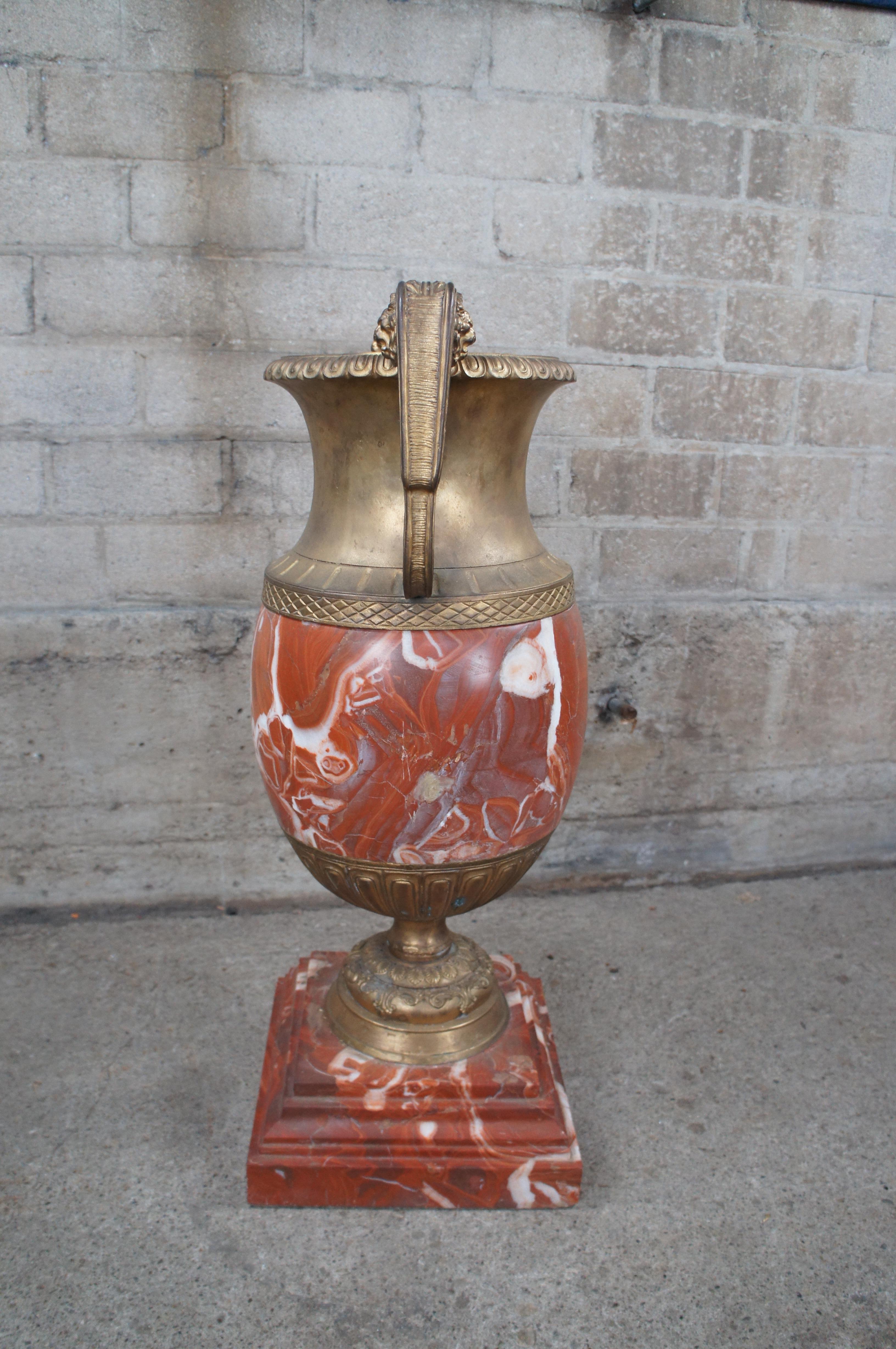 Antique French Neoclassical Rouge Marble Bronze Ormolu Vase Urn Cassolette 31