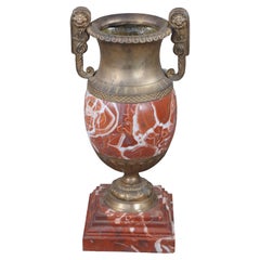 Ancien vase néoclassique français rouge marbre bronze ormolu Cassolette 31"
