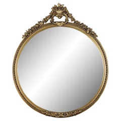 Antique French Neoclassical Round Giltwood Floral Acanthus Wall Vanity Mirror