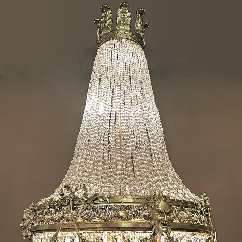 20th Century Antique French Neoclassical Sack of Pearls Bronze & Crystal Chandelier For Sale