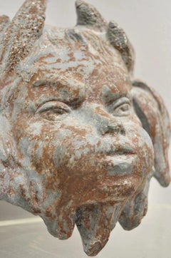 Antique French Neoclassical Small Lead Cherub Head Wall Fountain Garden Art