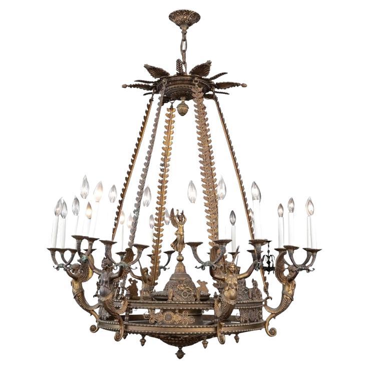 Antique French Neoclassical Style Bronze Chandelier For Sale