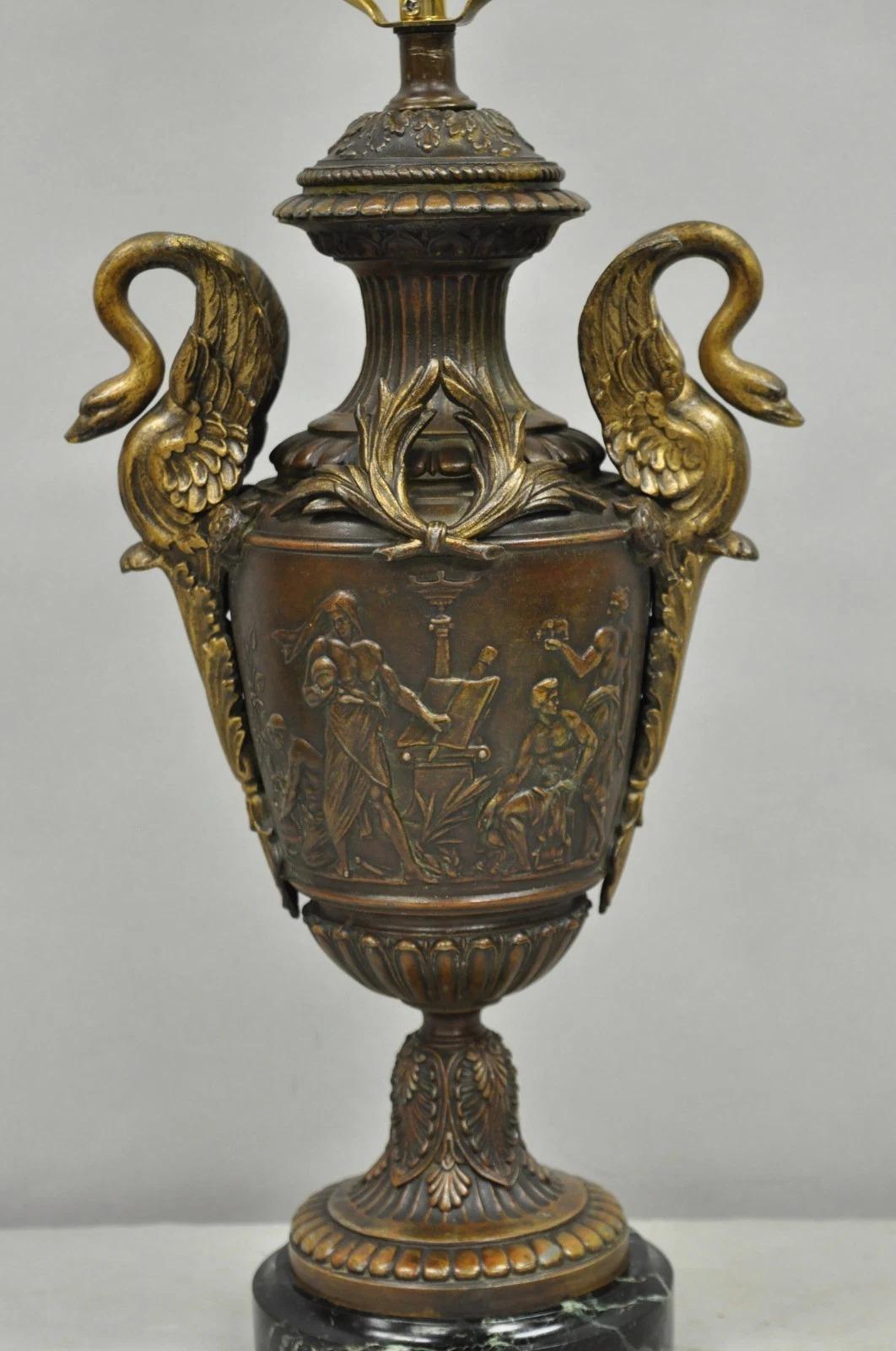 Unknown Antique French Neoclassical Style Bronze Figural Swans Table Lamp Signed Picault For Sale