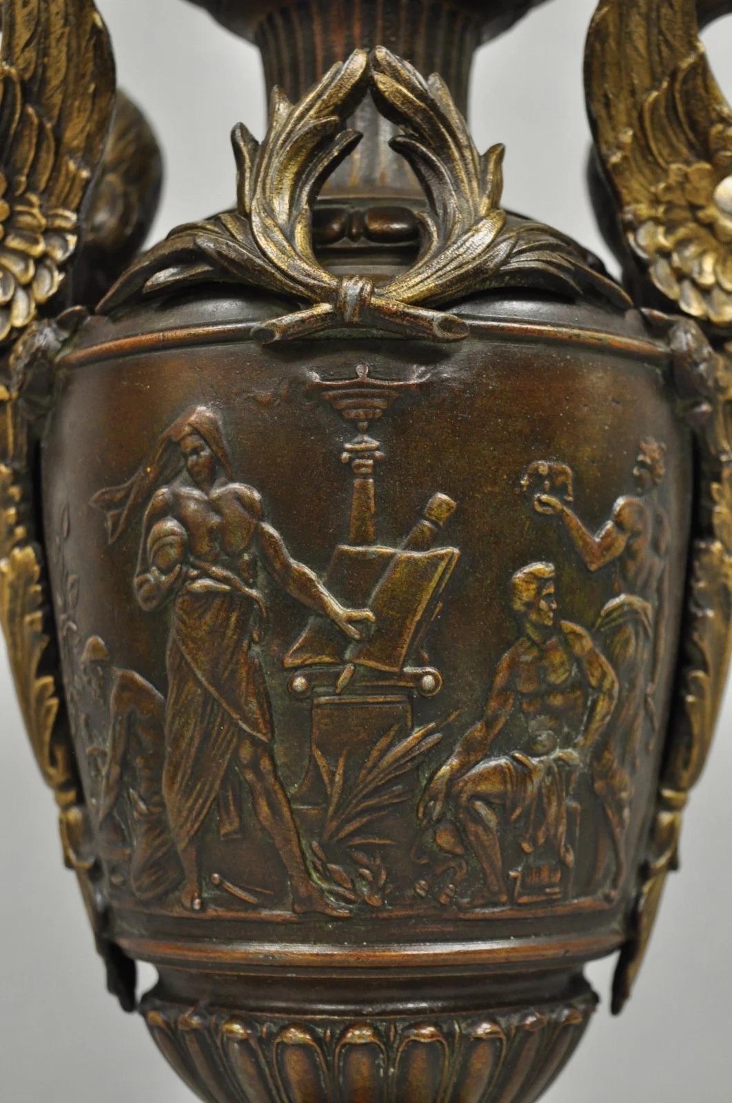 20th Century Antique French Neoclassical Style Bronze Figural Swans Table Lamp Signed Picault For Sale
