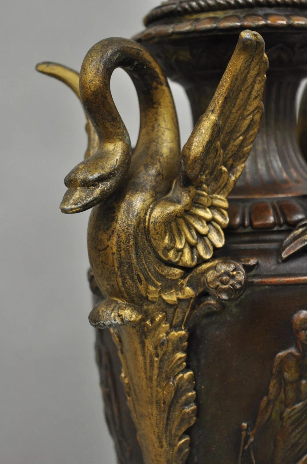 Antique French Neoclassical Style Bronze Figural Swans Table Lamp Signed Picault For Sale 1