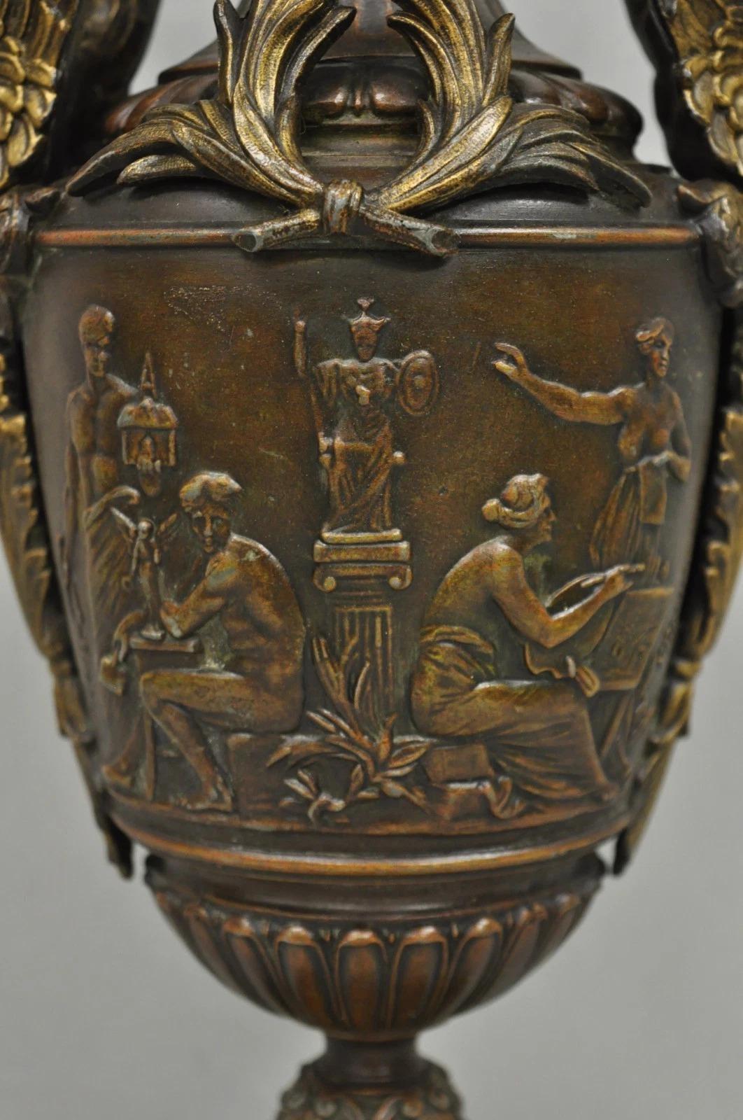 Antique French Neoclassical Style Bronze Figural Swans Table Lamp Signed Picault For Sale 2