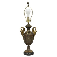 Antique French Neoclassical Style Bronze Figural Swans Table Lamp Signed Picault