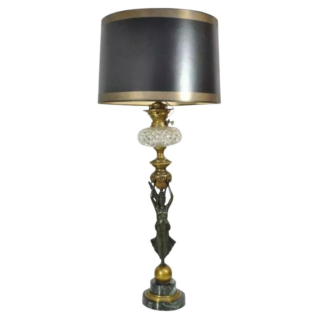 Antique French Neoclassical Style Bronze & Marble Figural Maiden Table Lamp