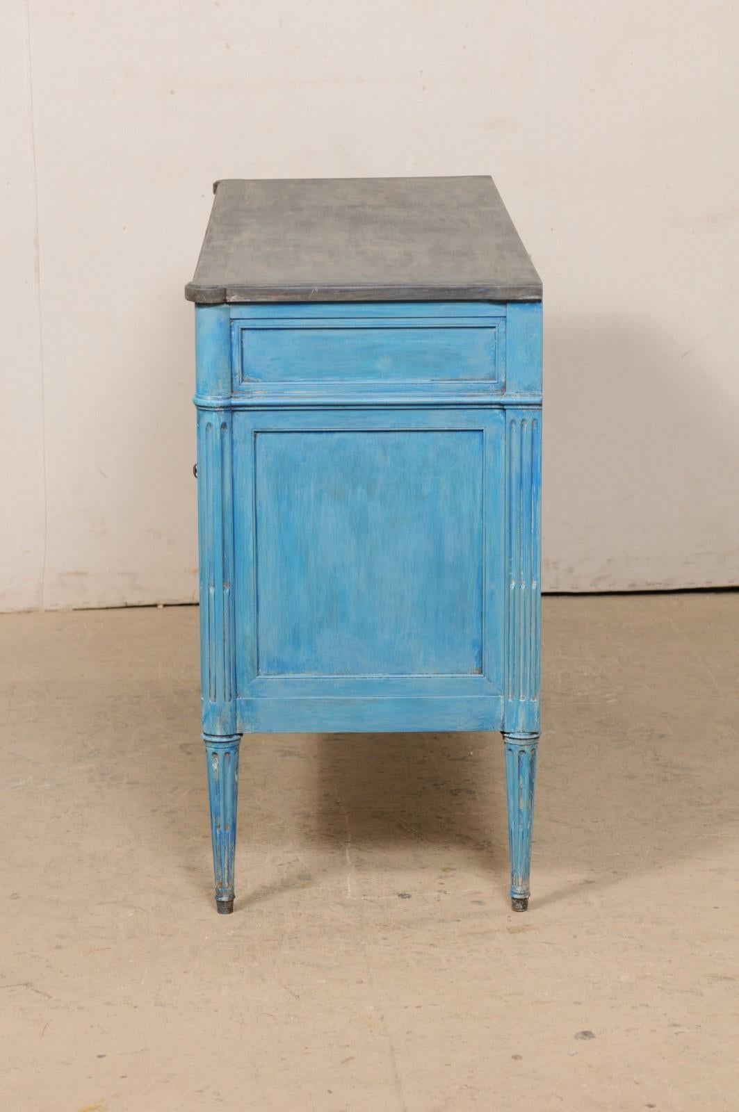 Antique French Neoclassical-Style Carved-Wood Buffet Console, in Blue Color  For Sale 6