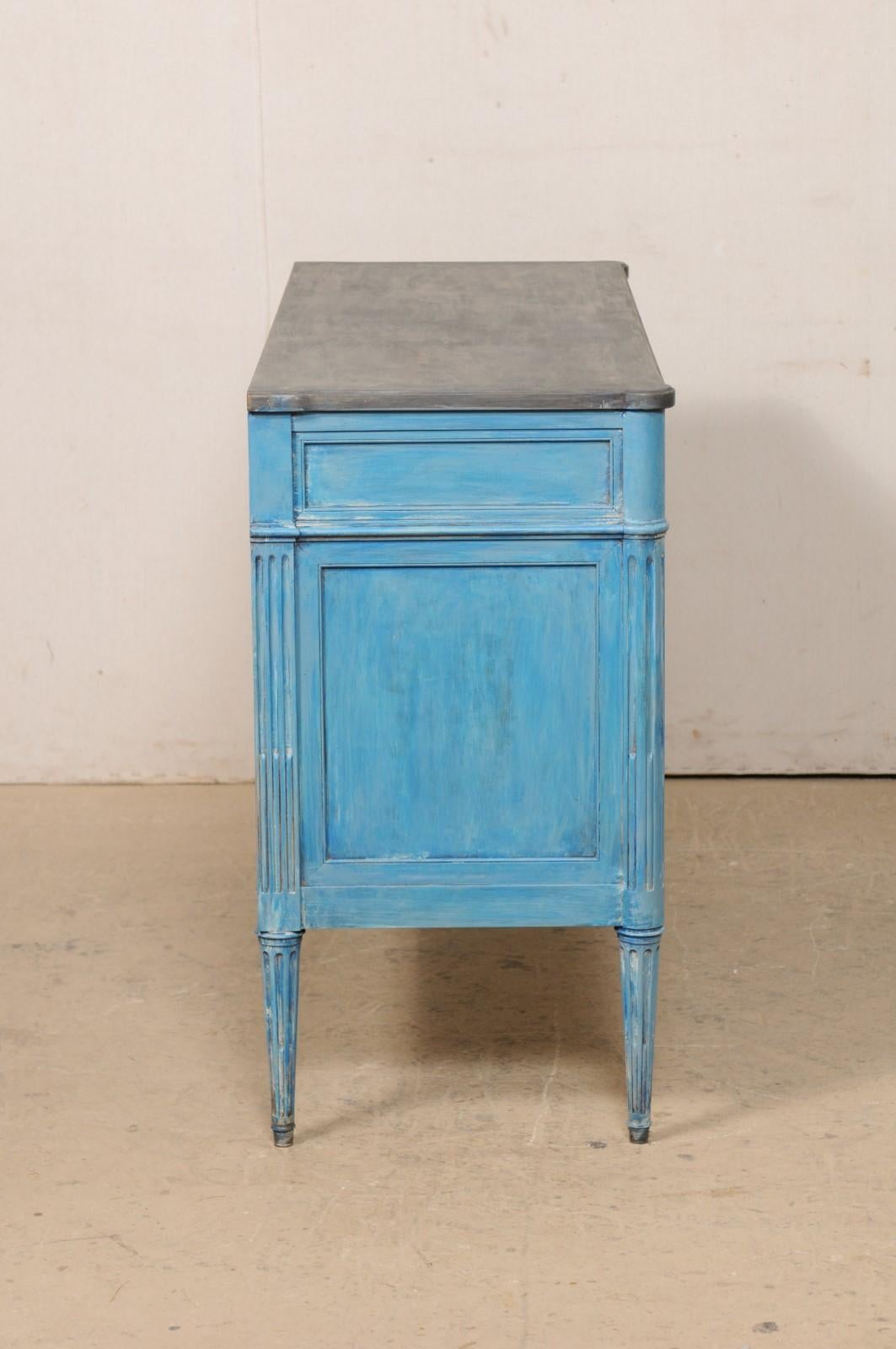 Antique French Neoclassical-Style Carved-Wood Buffet Console, in Blue Color  For Sale 2