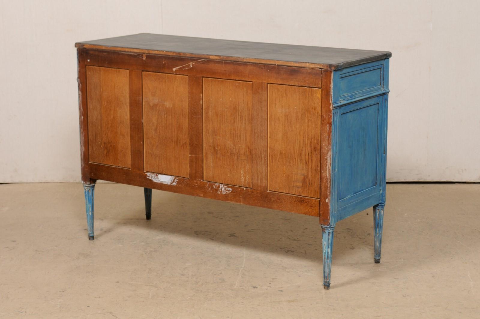 Antique French Neoclassical-Style Carved-Wood Buffet Console, in Blue Color  For Sale 3