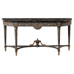 Antique French Neoclassical-Style Carved-Wood Console Table w/Black Marble Top
