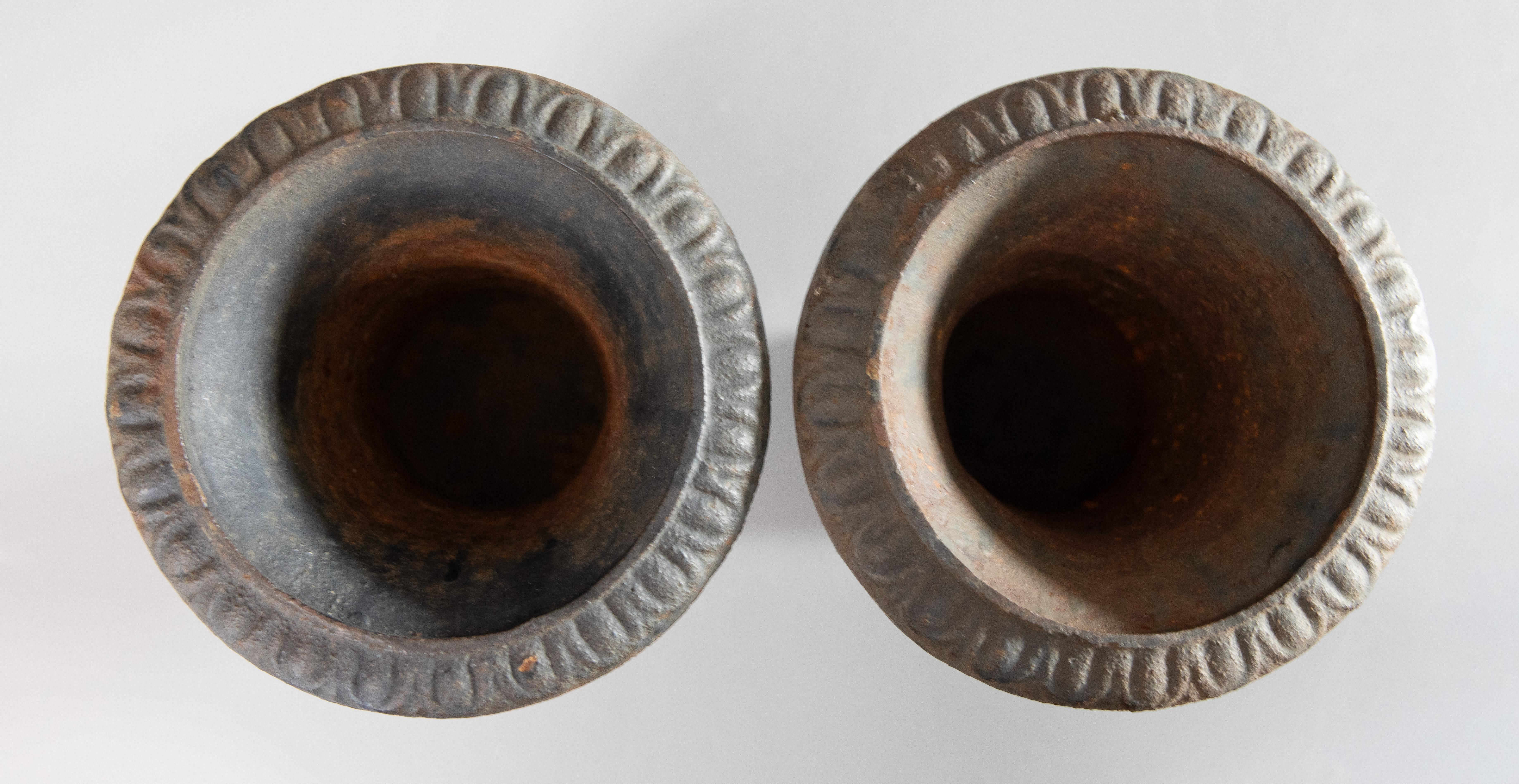 XX secolo Coppia di urne in ghisa in stile neoclassico francese dei primi del Novecento in vendita