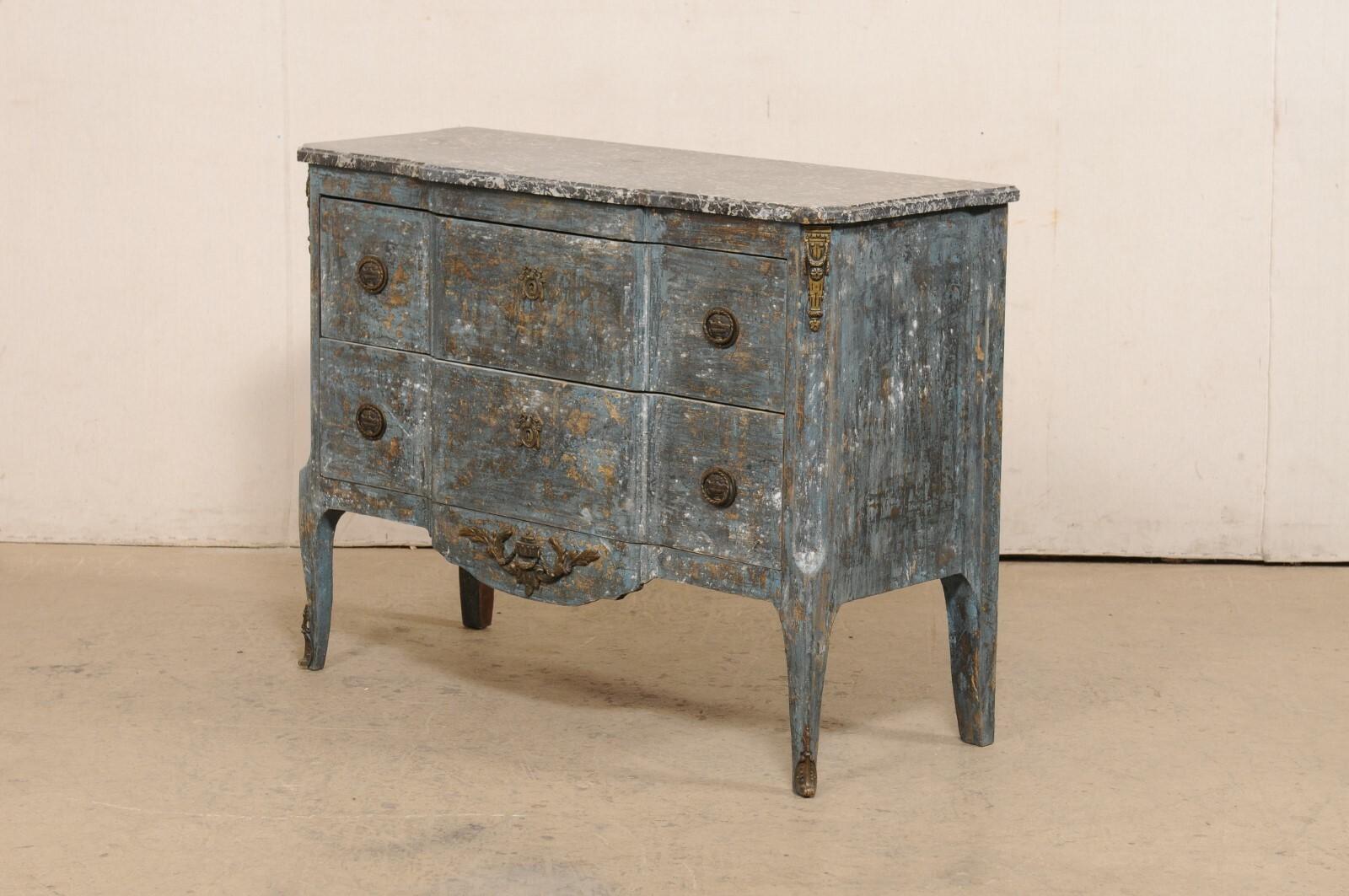 Antique French Neoclassical Style Commode w/Black Marble Top & Scraped Finish For Sale 6