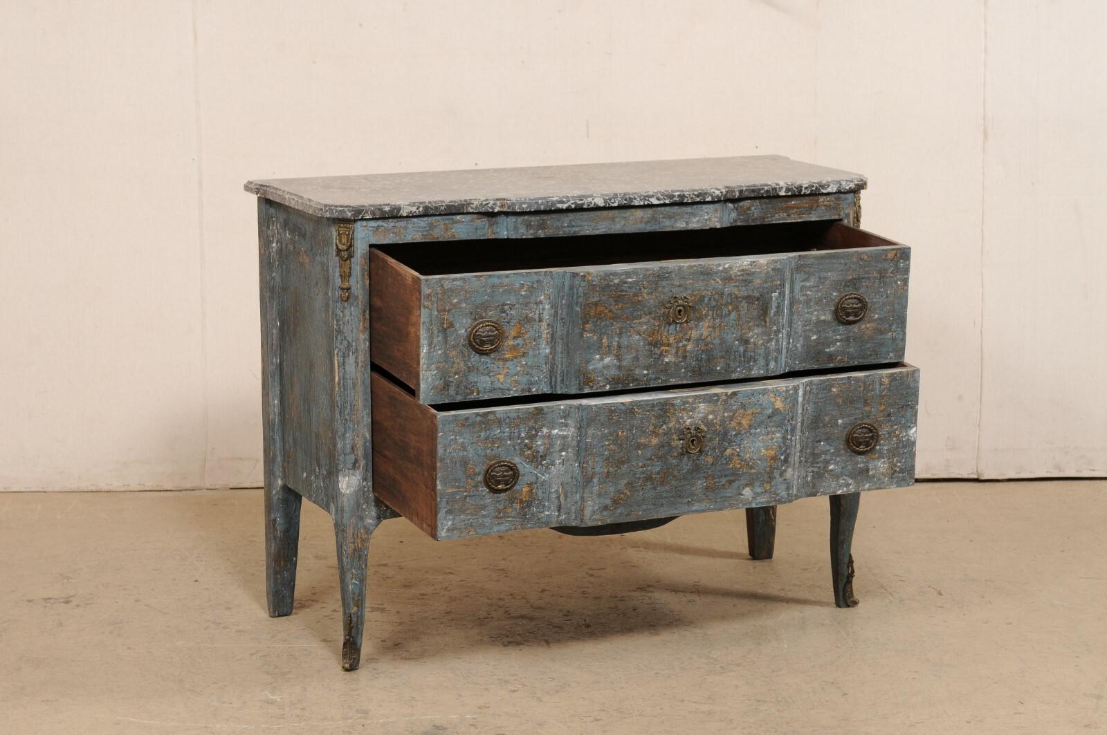 Antique French Neoclassical Style Commode w/Black Marble Top & Scraped Finish For Sale 1