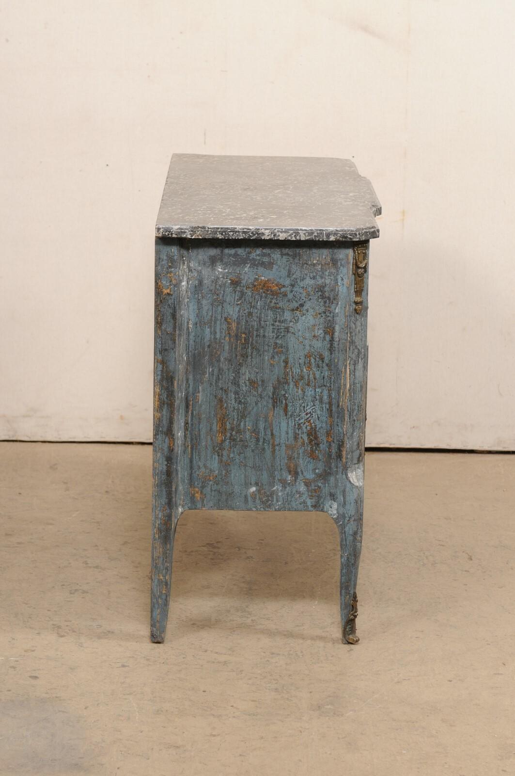 Antique French Neoclassical Style Commode w/Black Marble Top & Scraped Finish For Sale 2