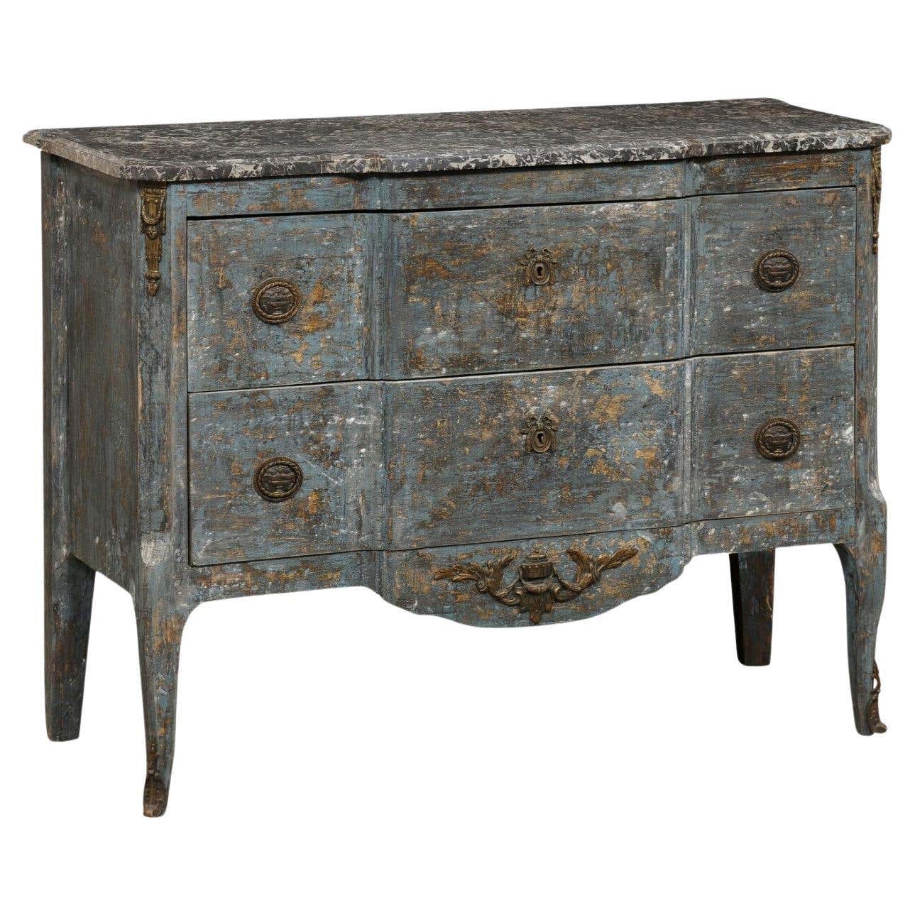 Antique French Neoclassical Style Commode w/Black Marble Top and ...