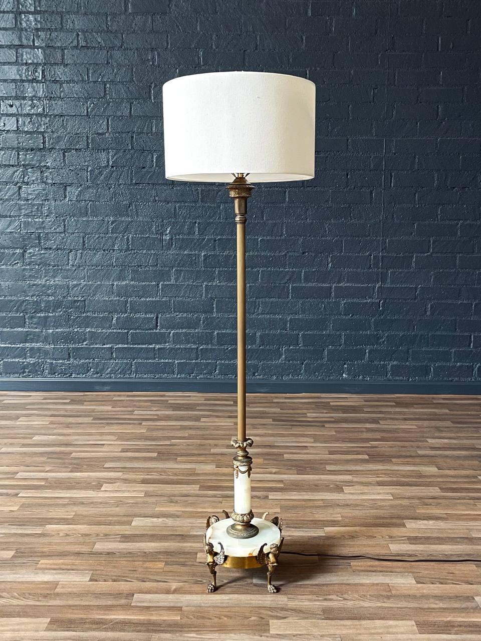 Antique French Neoclassical Style Gilt Bronze & Onyx Floor Lamp In Good Condition For Sale In Los Angeles, CA