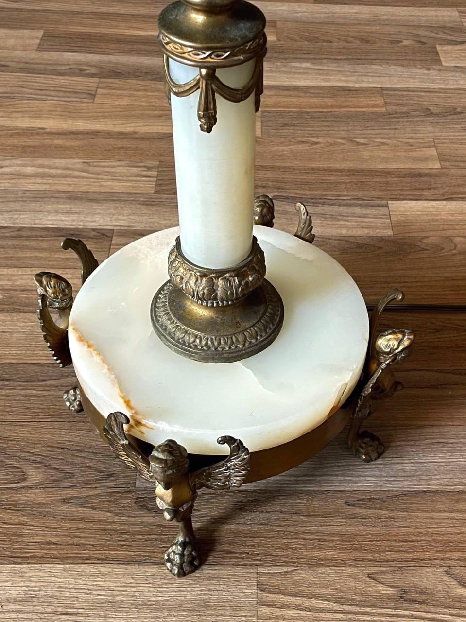 Antique French Neoclassical Style Gilt Bronze & Onyx Floor Lamp For Sale 4