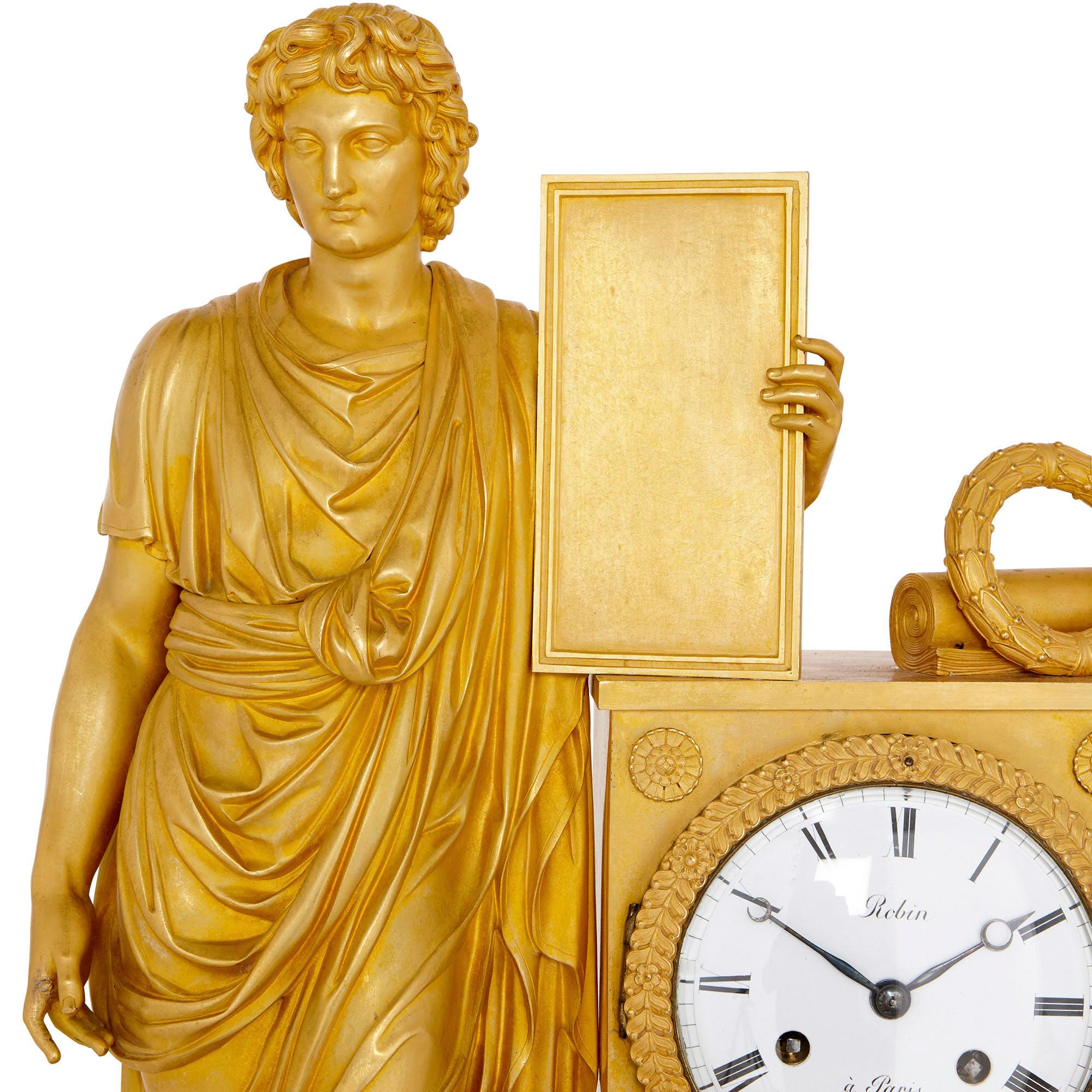 XIX secolo Antique French Neoclassical Style Ormolu Mantel Clock in vendita