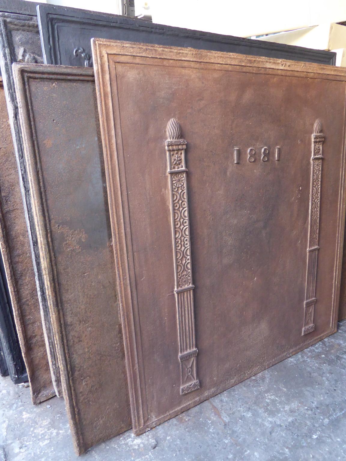 19th Century Antique French Neoclassical 'Pillars of Freedom' Fireback / Backsplash For Sale