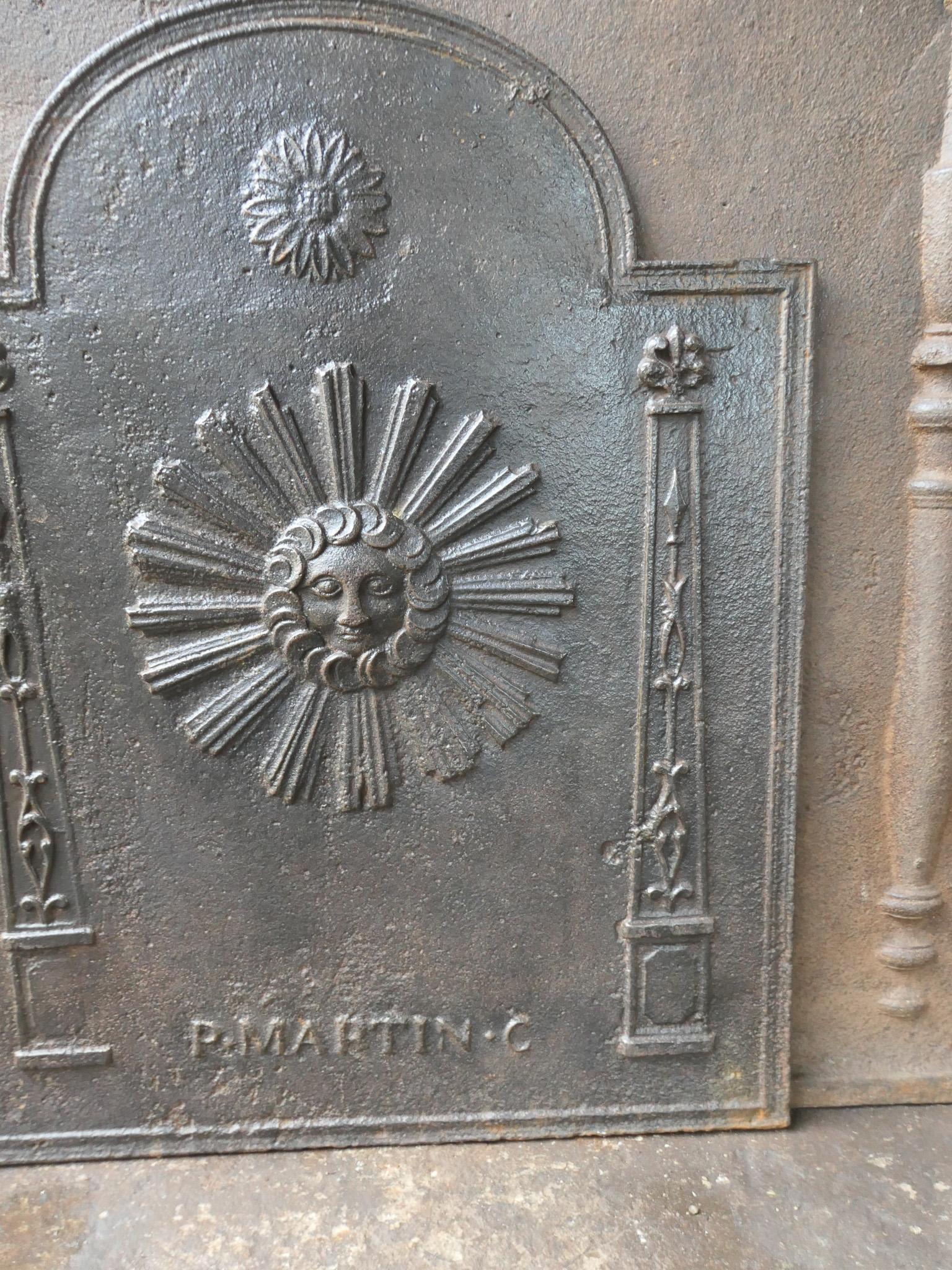 Antique French Neoclassical 'The Sun' Fireback / Backsplash, 18th - 19th C. For Sale 6