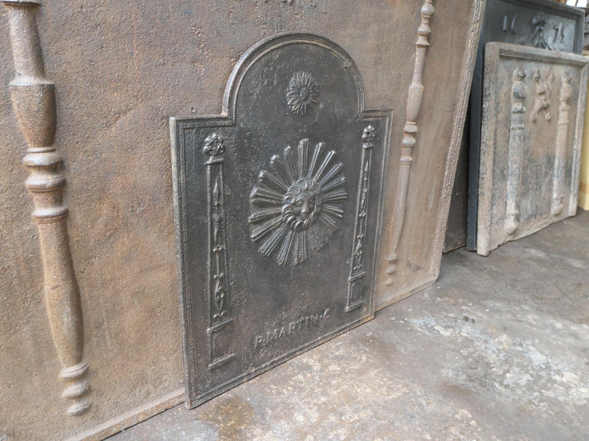 Antique French Neoclassical 'The Sun' Fireback / Backsplash, 18th - 19th C. For Sale 7
