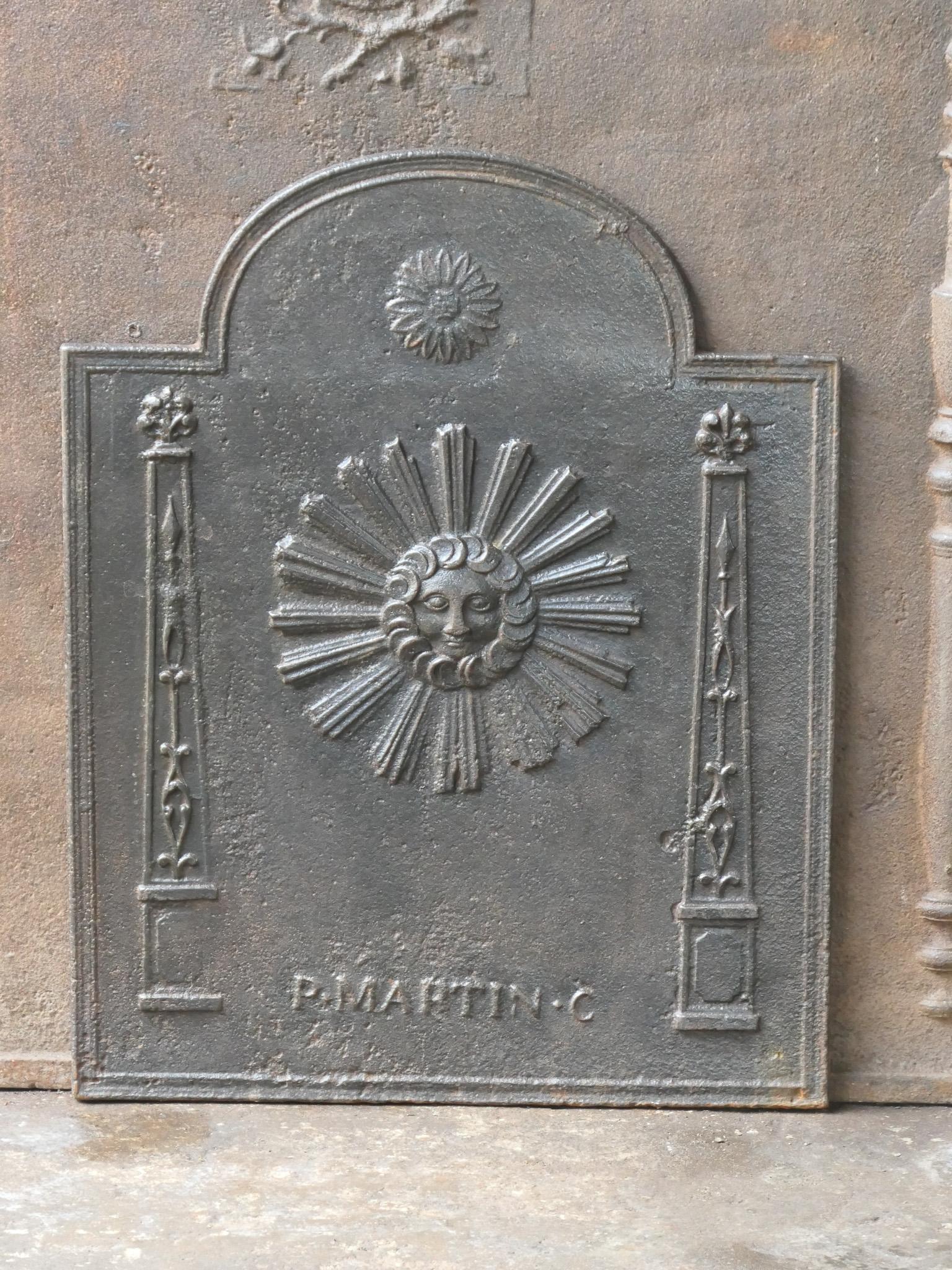 Cast Antique French Neoclassical 'The Sun' Fireback / Backsplash, 18th - 19th C. For Sale