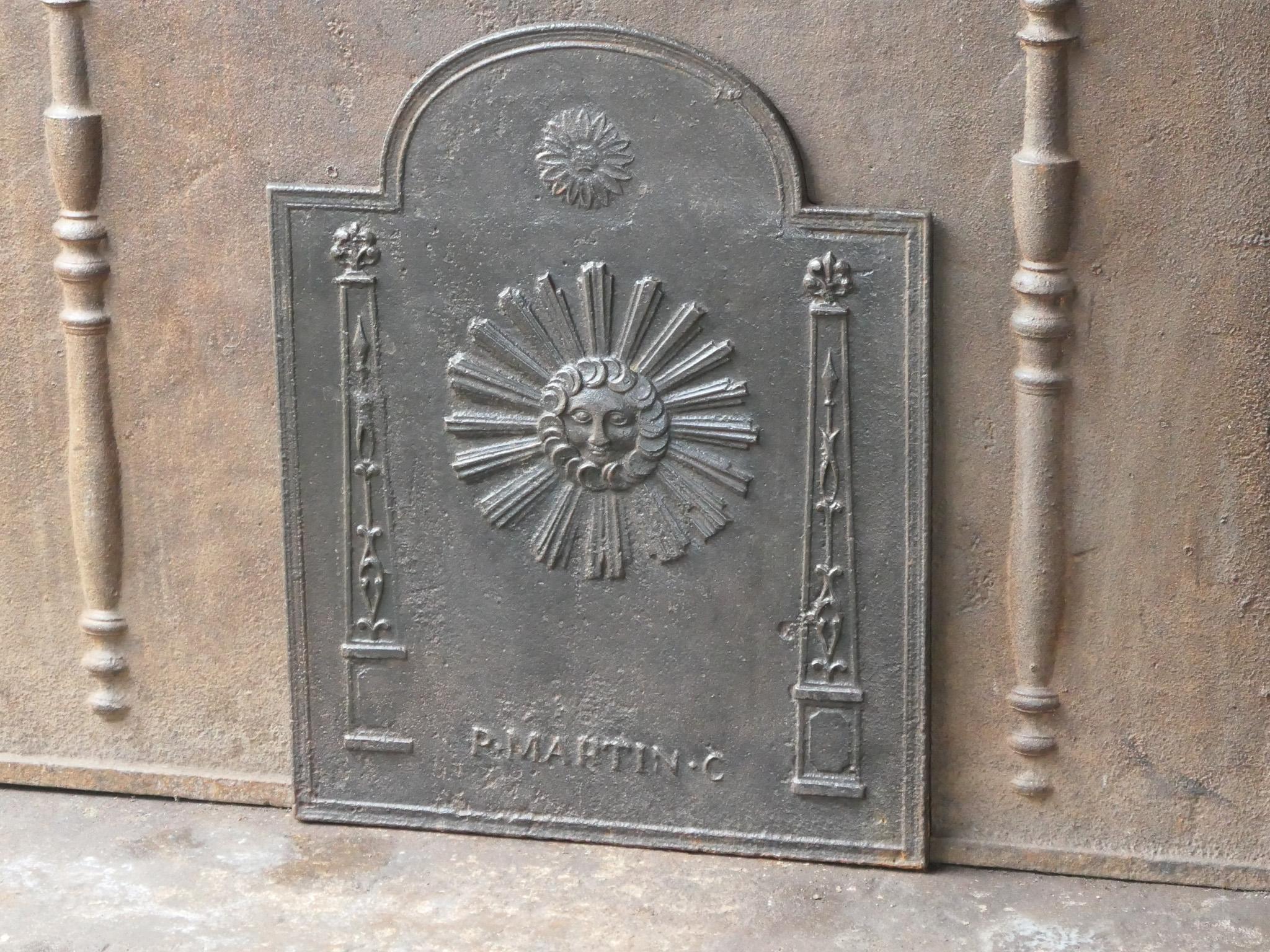 19th Century Antique French Neoclassical 'The Sun' Fireback / Backsplash, 18th - 19th C. For Sale