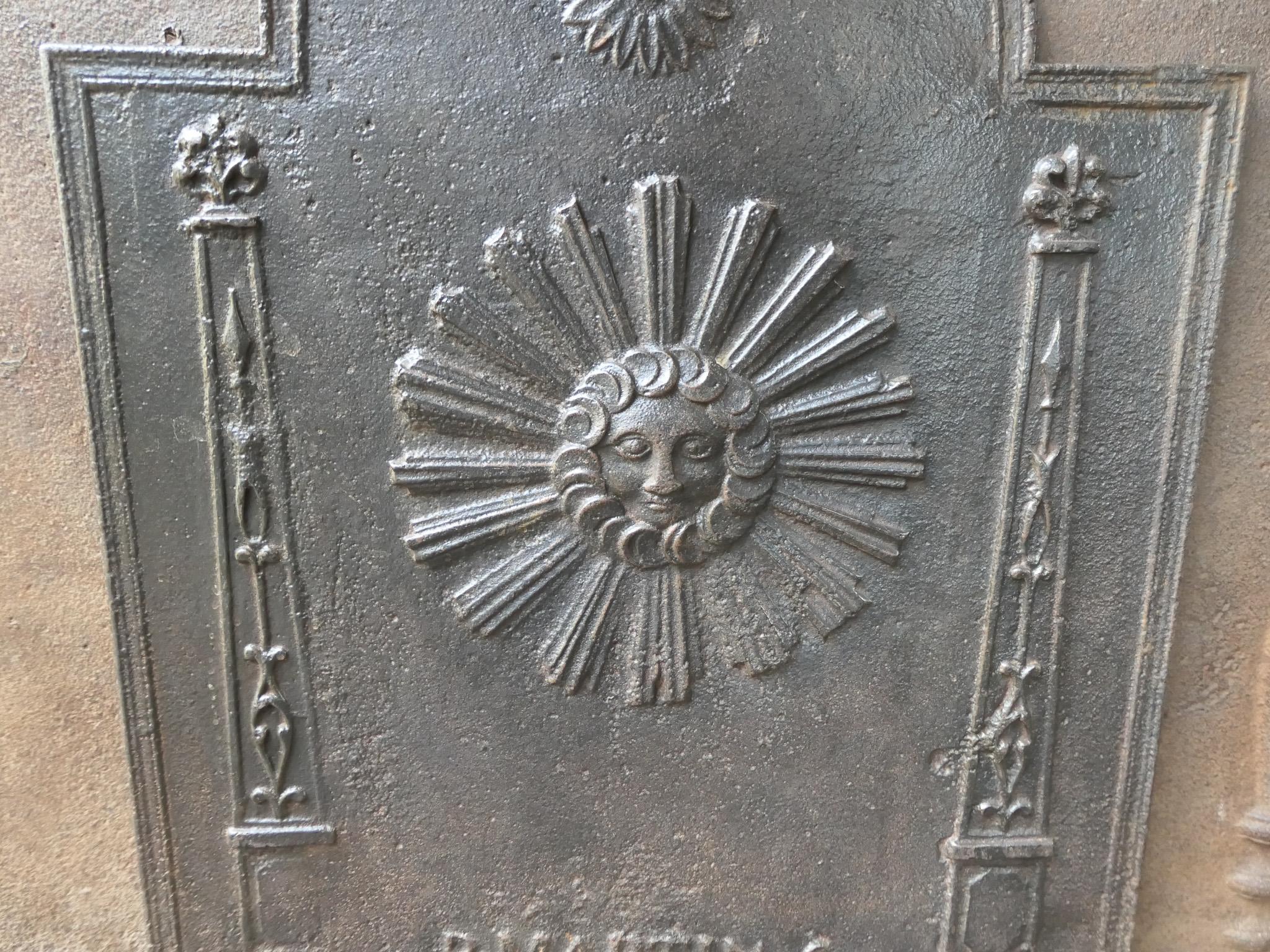 Antique French Neoclassical 'The Sun' Fireback / Backsplash, 18th - 19th C. For Sale 2