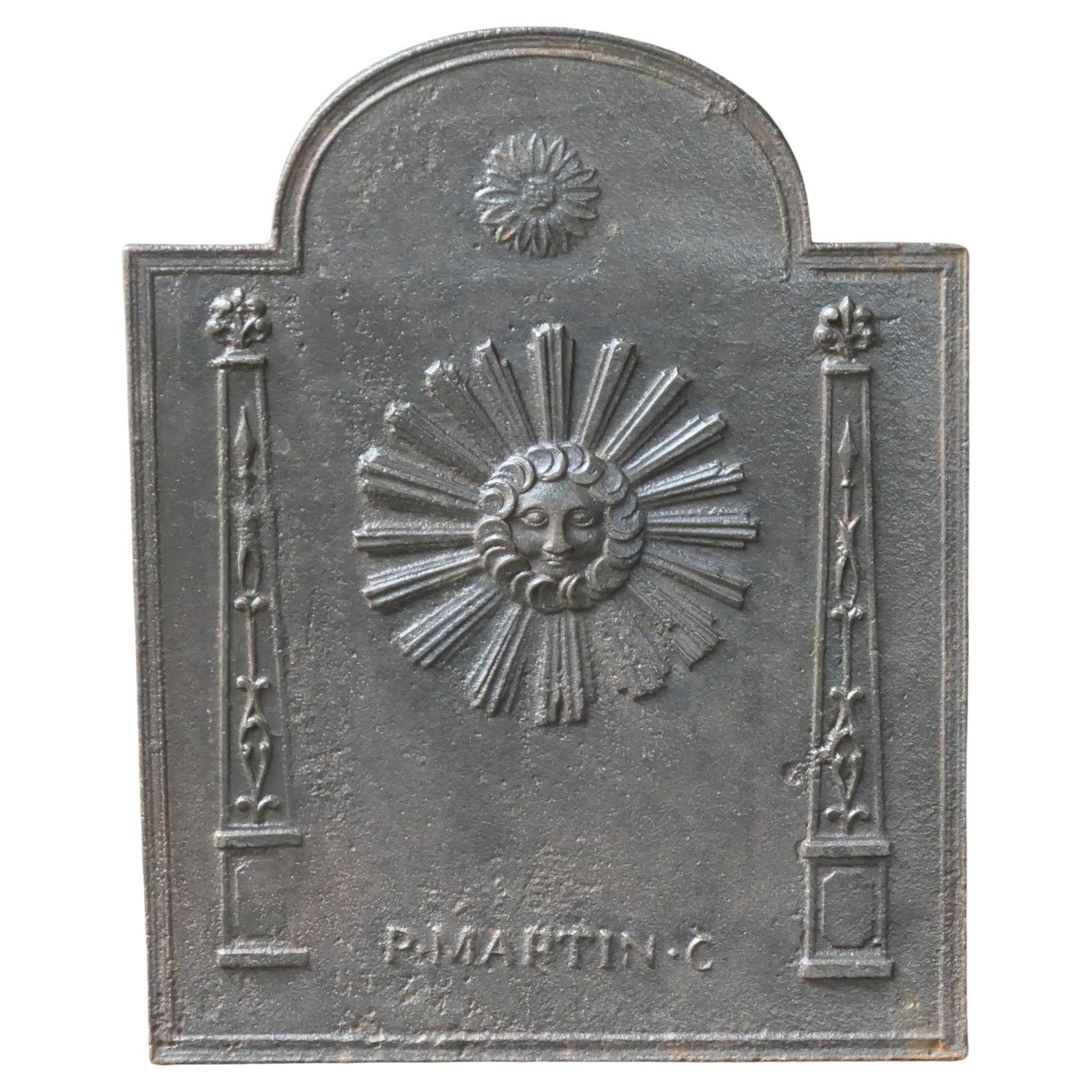 Antique French Neoclassical 'The Sun' Fireback / Backsplash, 18th - 19th C. For Sale