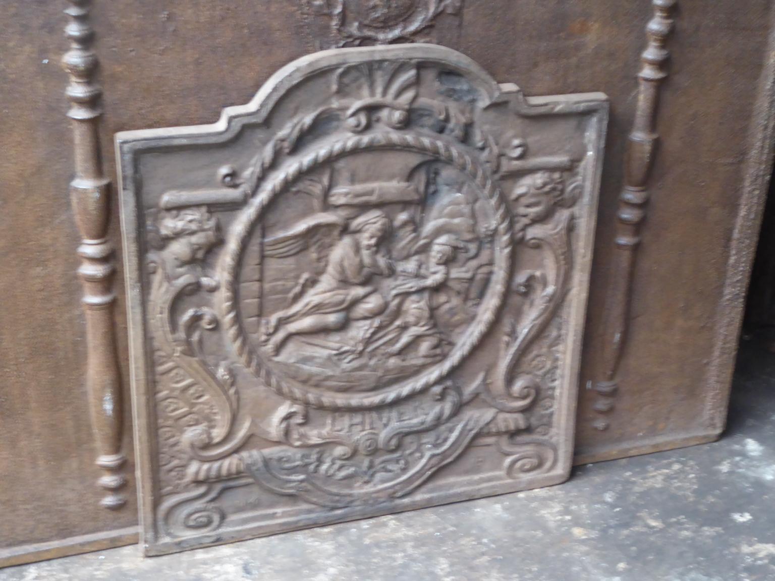 Antique French Neoclassical 'The Winter' Fireback, 18th-19th Century In Good Condition In Amerongen, NL