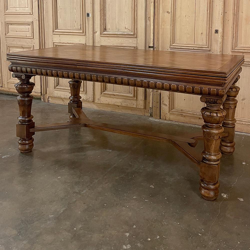 Neoclassical Revival Antique French Neoclassical Walnut Draw Leaf Banquet Table For Sale