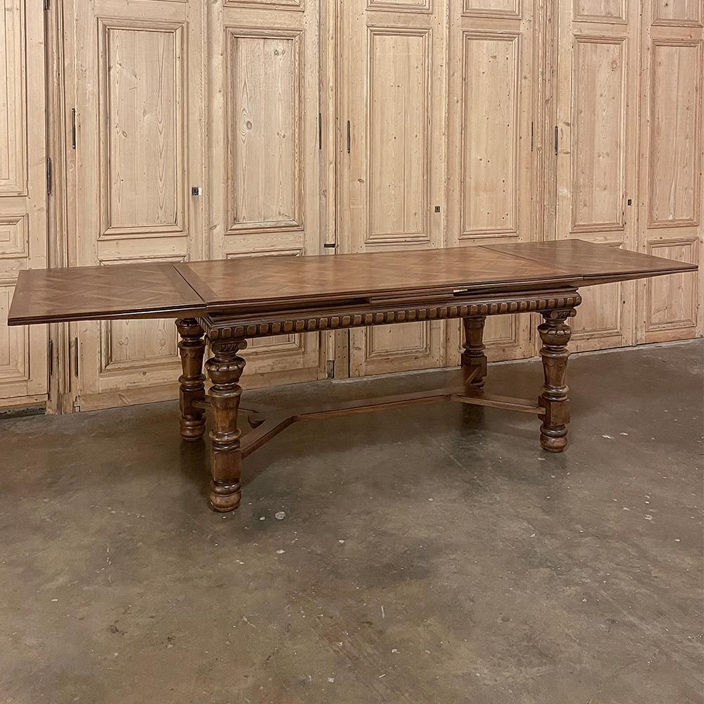 Hand-Carved Antique French Neoclassical Walnut Draw Leaf Banquet Table For Sale