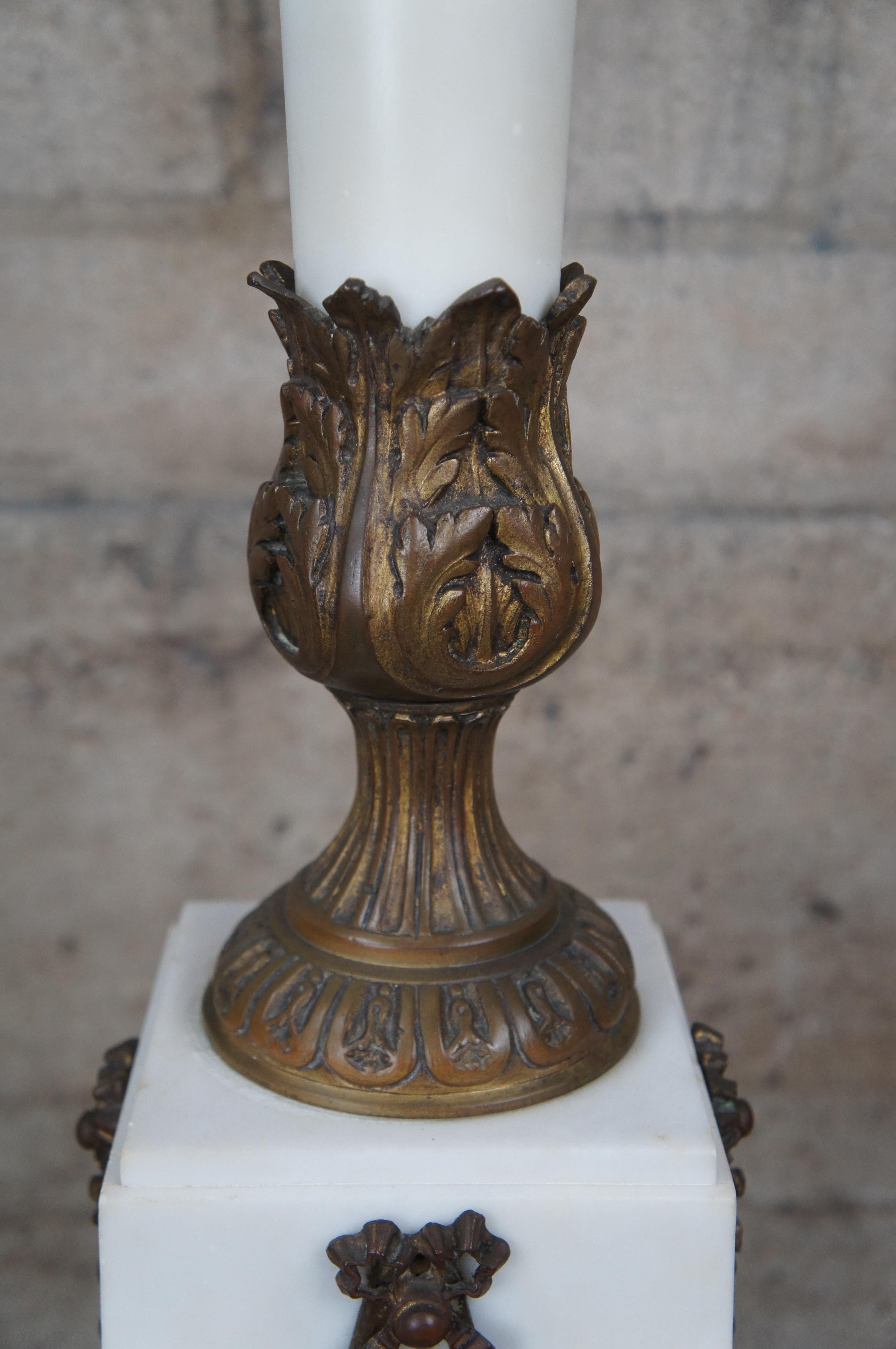 Antique French Neoclassical White Marble & Bronze Pedestal Sculpture Stand 49