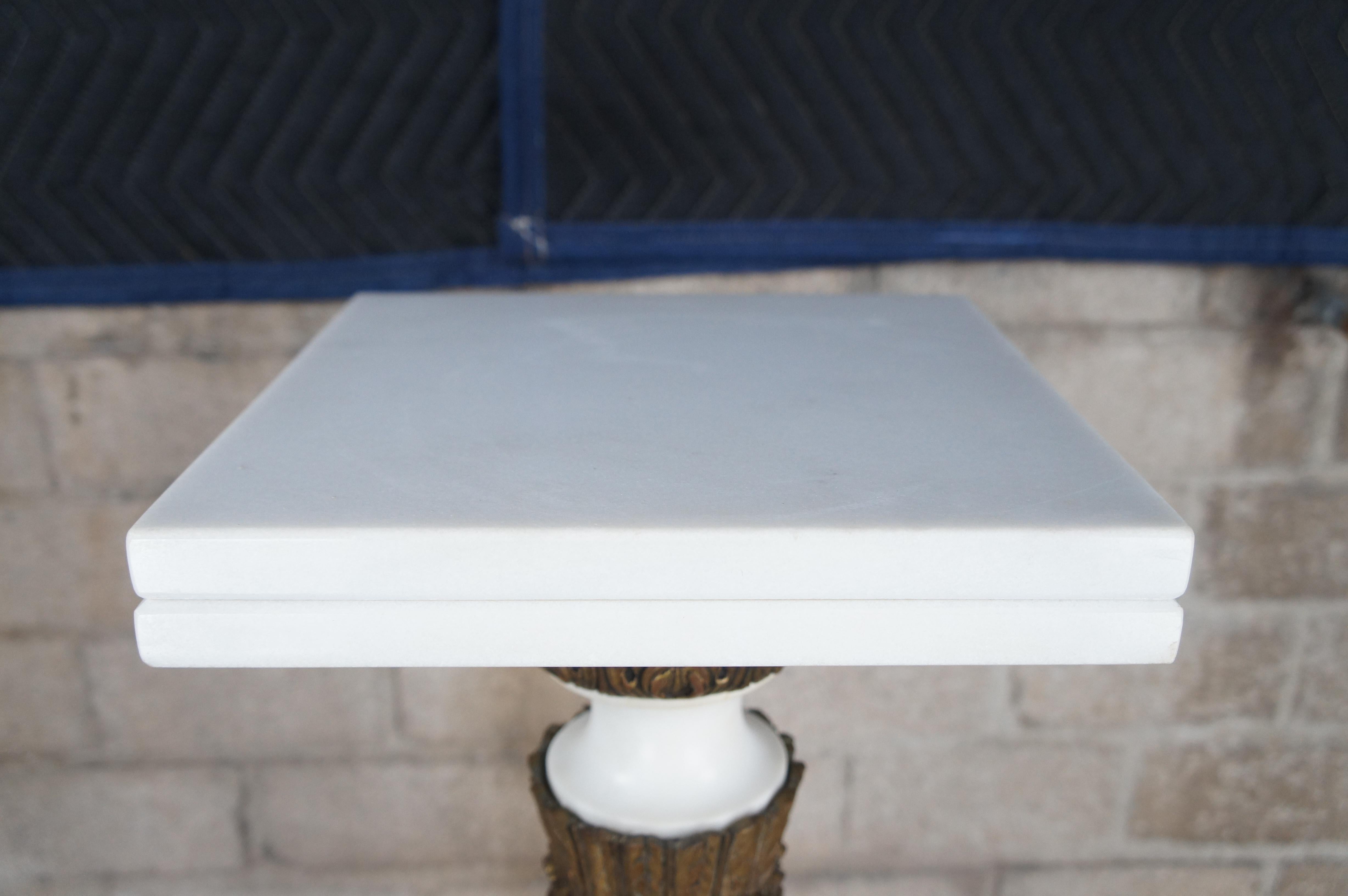 Antique French Neoclassical White Marble & Bronze Pedestal Sculpture Stand 49
