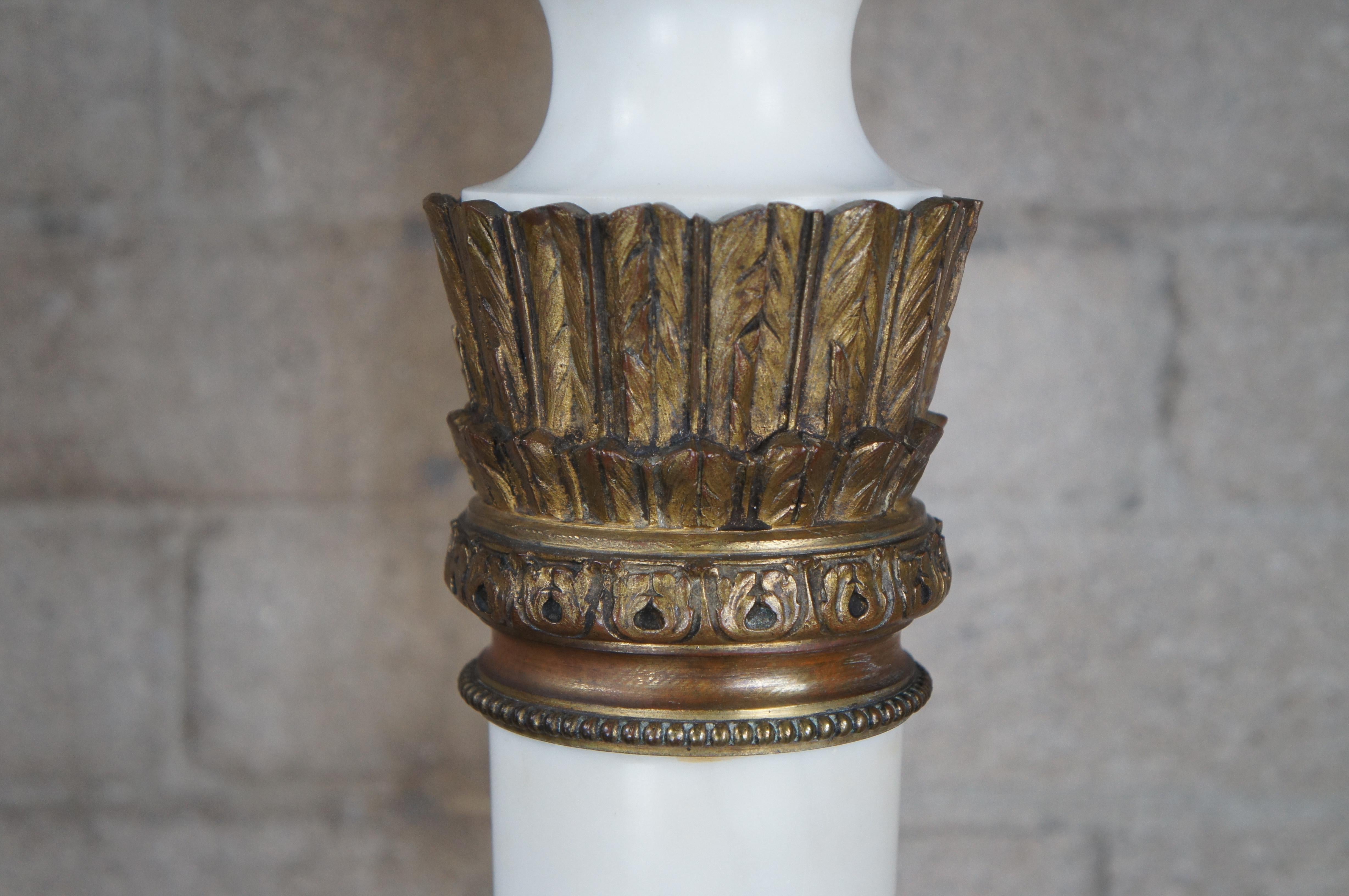 Antique French Neoclassical White Marble & Bronze Pedestal Sculpture Stand 49