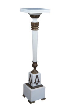 Antique French Neoclassical White Marble & Bronze Pedestal Sculpture Stand 49"