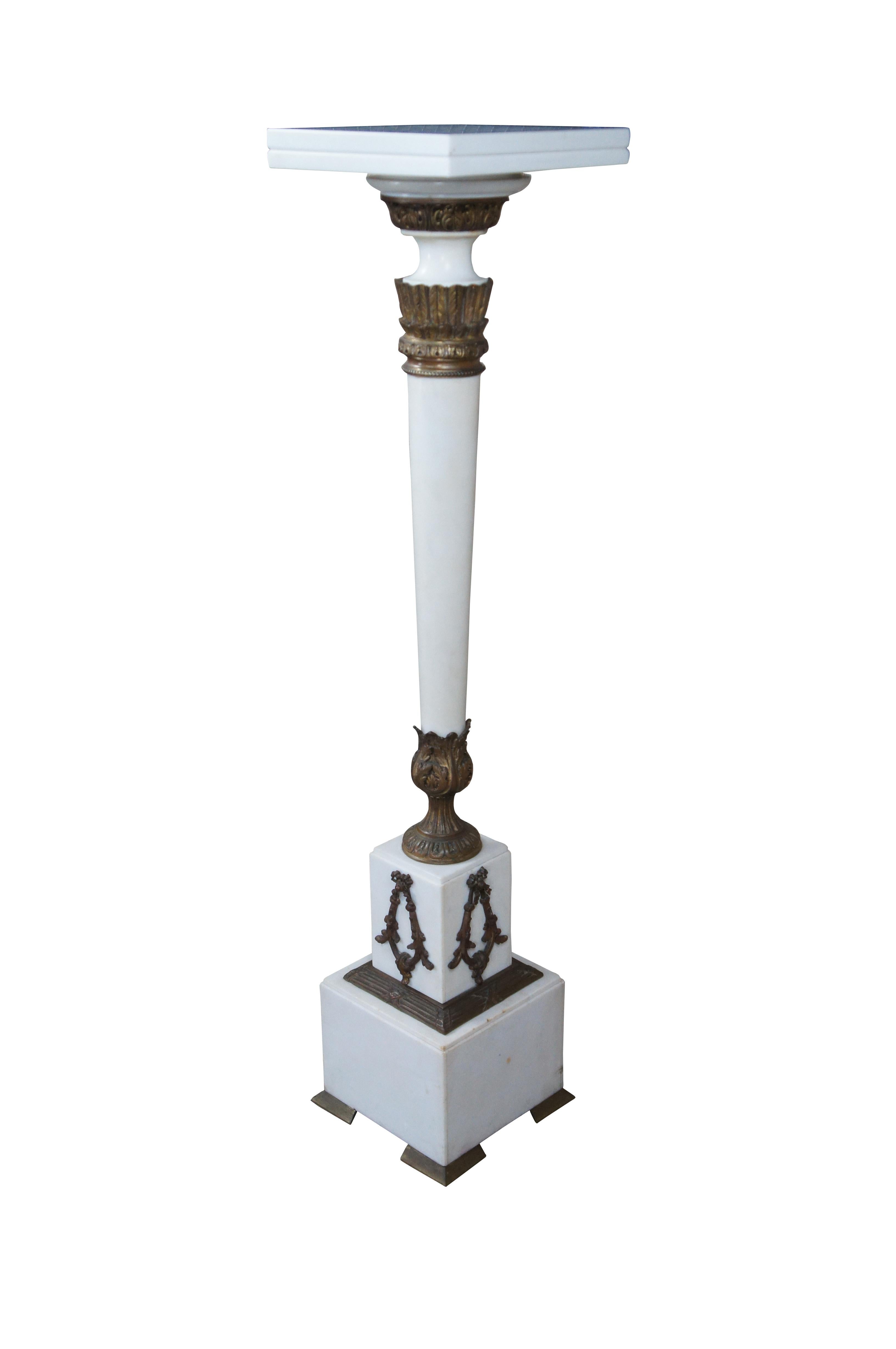 Neoclassico Antique French Neoclassical White Marble & Bronze Pedestal Sculpture Stand 49